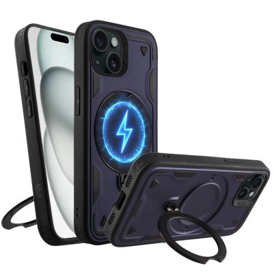 IDOL 1991 ΘΗΚΗ IPHONE 15 6.1" ARMOR TPU HYPER MAGSAFE STAND CAMERA GUARD BLUE