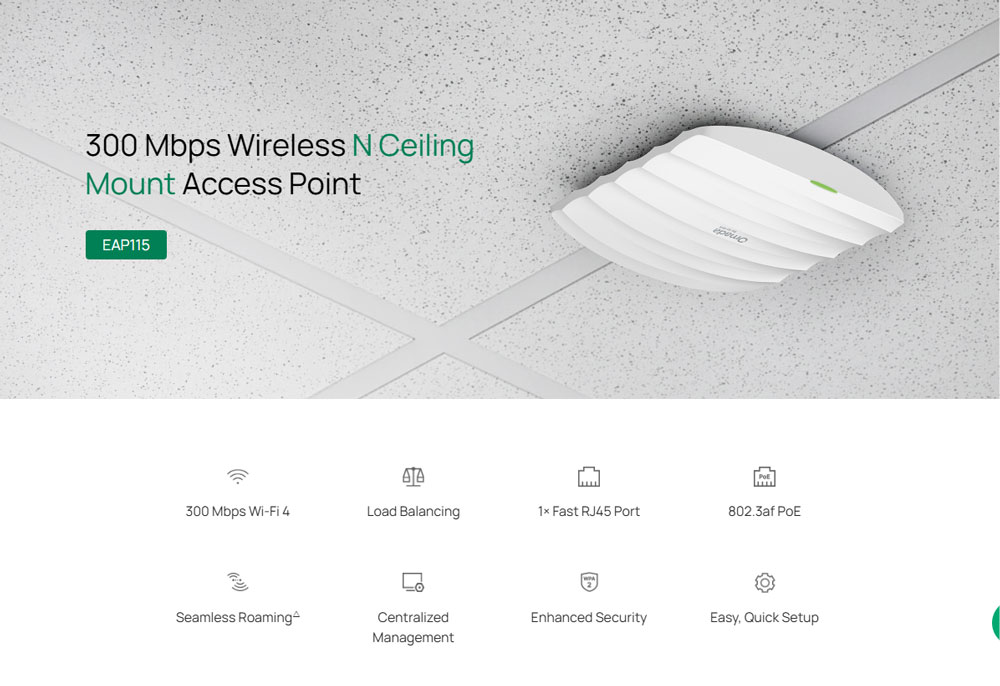TP-LINK access point EAP115, 300Mbps, οροφής, V4.30 - Image 2