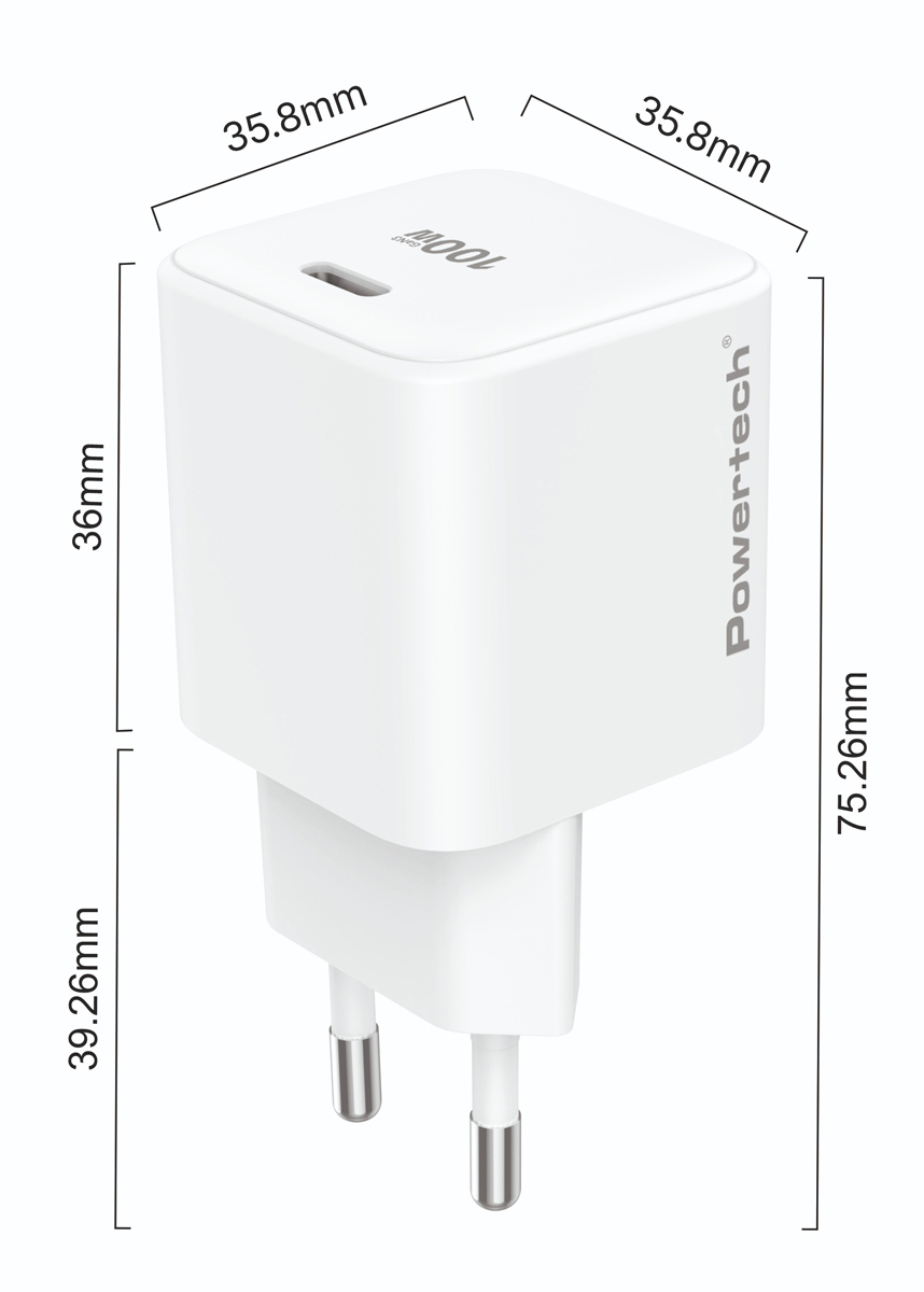 POWERTECH φορτιστής τοίχου PT-1612, USB-C, 100W, GaN, AVS, λευκός - Image 2