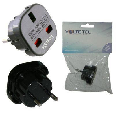 VOLTE-TEL ΑΝΤΑΠΤΟΡΑΣ ΑΓΓΛΙΚΟΣ 3 PIN FEMALE ΣΕ ΣΟΥΚΟ ΕΥΡΩΠΗΣ 2 PIN MALE (250V/10A) ΜΑΥΡΟΣ