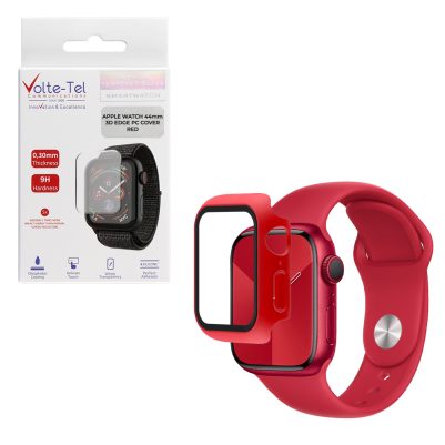 VOLTE-TEL PC EDGE COVER TEMPERED GLASS APPLE WATCH 44mm 1.78in 9H 0.30mm WITH KEY 3D FULL GLUE FULL COVER RED