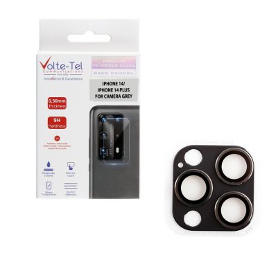 VOLTE-TEL CAMERA GLASS COVER IPHONE 14 PRO 6.1in/14 PRO MAX 6.7in 9H 0.30MM 3D ALUMINIUM-ELECTROPLATING FRAME GREY
