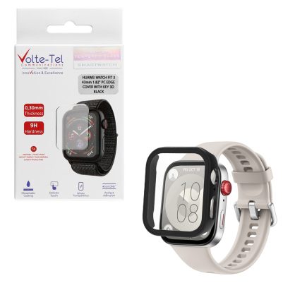 VOLTE-TEL PC EDGE COVER TEMPERED GLASS HUAWEI WATCH FIT 3 43mm 1.82in 9H 0.30mm WITH KEY 3D FULL GLUE FULL COVER BLACK