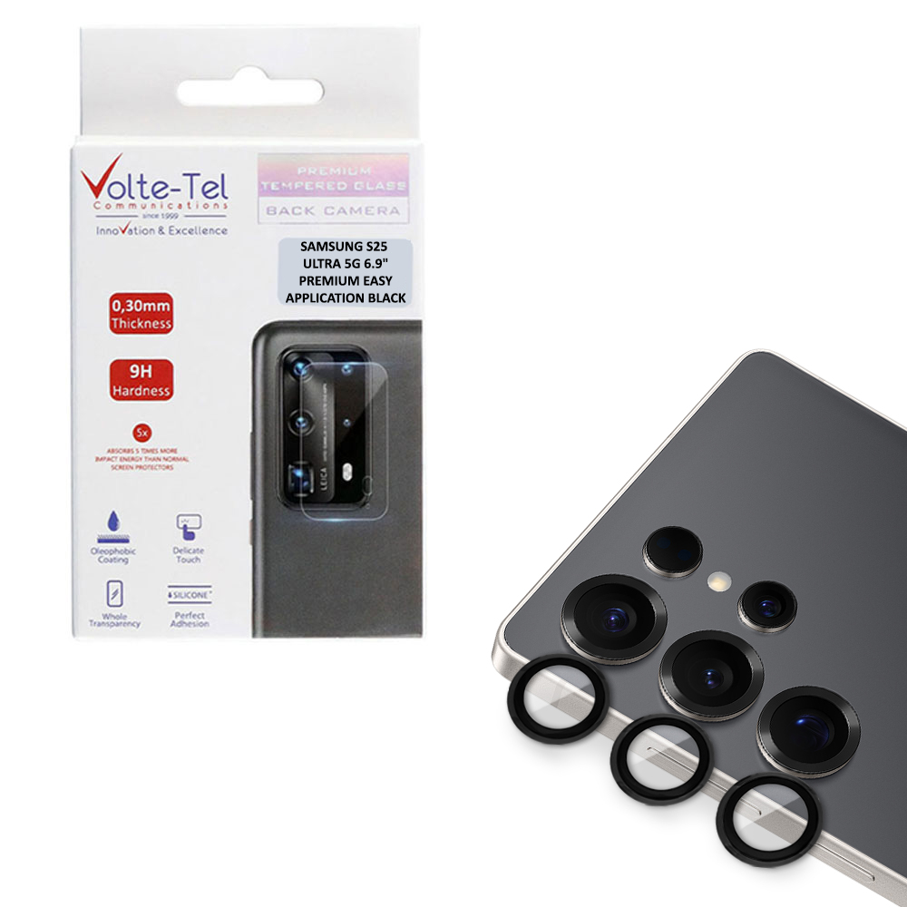 VOLTE-TEL CAMERA GLASS COVER SAMSUNG S25 ULTRA 5G 6.9in 9H 0.33MM PREMIUM EASY APPLICATION BLACK