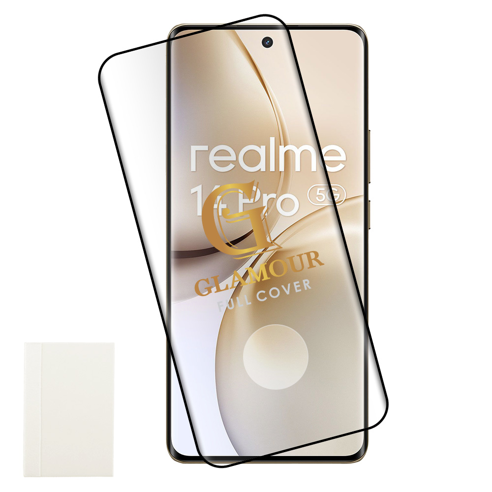 IDOL 1991 GLAMOUR TEMPERED GLASS REALME 14 PRO PLUS 5G 6.83in 9H 0.30mm FULL COVER 3D FULL GLUE FINGER UNLOCK BLACK+SQUEEZY CARD