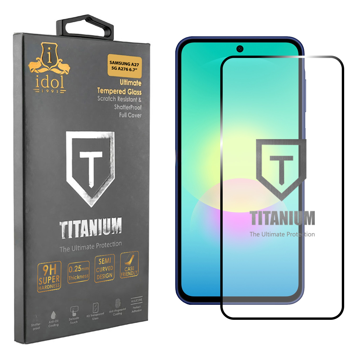IDOL 1991 TITANIUM TEMPERED GLASS SAMSUNG A27 5G A276 6.7in 9H 0.25mm SEMI CURVED FULL GLUE BLACK