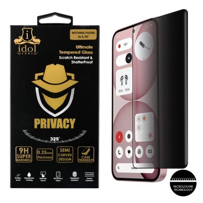 IDOL 1991 PRIVACY ANTISPY TEMPERED GLASS NOTHING PHONE 4a 6.78in 9H 0.25mm SEMI CURVED FULL GLUE BLACK