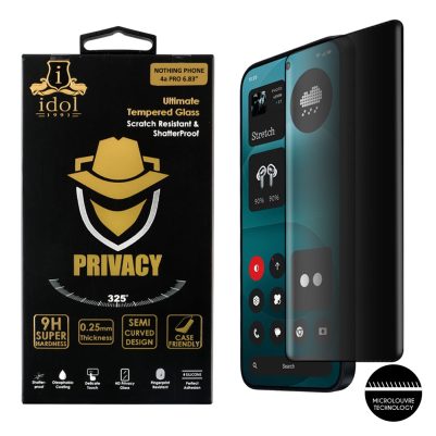 IDOL 1991 PRIVACY ANTISPY TEMPERED GLASS NOTHING PHONE 4a PRO 6.83in 9H 0.25mm SEMI CURVED FULL GLUE BLACK