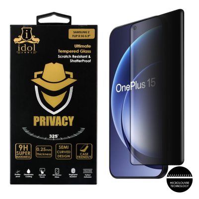 IDOL 1991 PRIVACY ANTISPY TEMPERED GLASS ONEPLUS 15 5G 6.78in 9H 0.25mm SEMI CURVED FULL GLUE FINGER UNLOCK BLACK