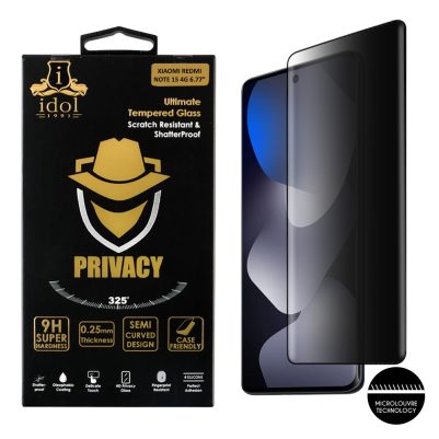 IDOL 1991 PRIVACY ANTISPY TEMPERED GLASS XIAOMI REDMI NOTE 15 4G 6.77in 9H 0.25mm 3D SEMI CURVED EDGE GLUE BLACK