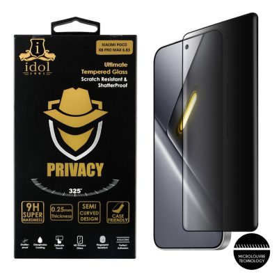 IDOL 1991 PRIVACY ANTISPY TEMPERED GLASS XIAOMI POCO X8 PRO MAX 6.83in 9H 0.25mm SEMI CURVED FINGER UNLOCK FULL GLUE BLACK