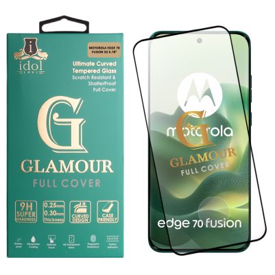 IDOL 1991 GLAMOUR TEMPERED GLASS MOTOROLA EDGE 70 FUSION 5G 6.78in 9H 0.30mm FULL COVER 3D EDGE GLUE FINGER UNLOCK BLACK