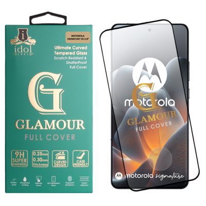 IDOL 1991 GLAMOUR TEMPERED GLASS MOTOROLA SIGNATURE 5G 6.8in 9H 0.30mm FULL COVER 3D EDGE GLUE FINGER UNLOCK BLACK