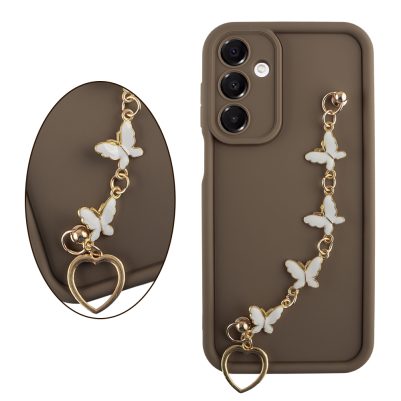VOLTE-TEL SILICON TPU WITH STRAP ΘΗΚΗ SAMSUNG A16 4G A165/A16 5G A166 6.7in  FULL CAMERA PROTECTION BROWN WITH WHITE BUTTERFLIES