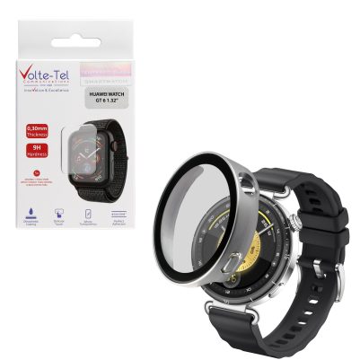 VOLTE-TEL PC EDGE COVER TEMPERED GLASS HUAWEI WATCH GT 6 41mm 1.32in 9H 0.30mm 3D FULL GLUE FULL COVER SILVER
