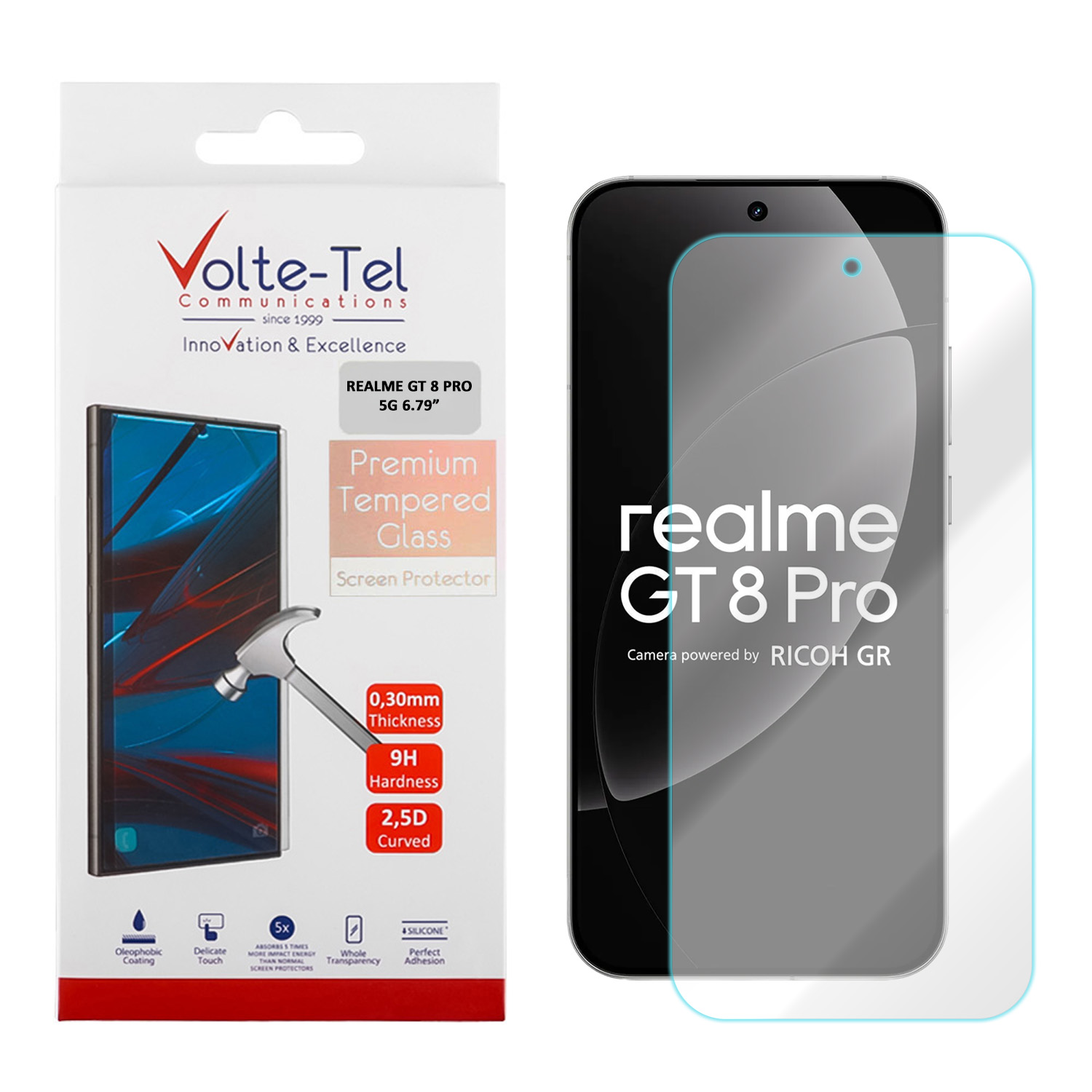 VOLTE-TEL TEMPERED GLASS REALME GT 8 PRO 5G 6.79in 9H 0.30mm 2.5D FULL GLUE
