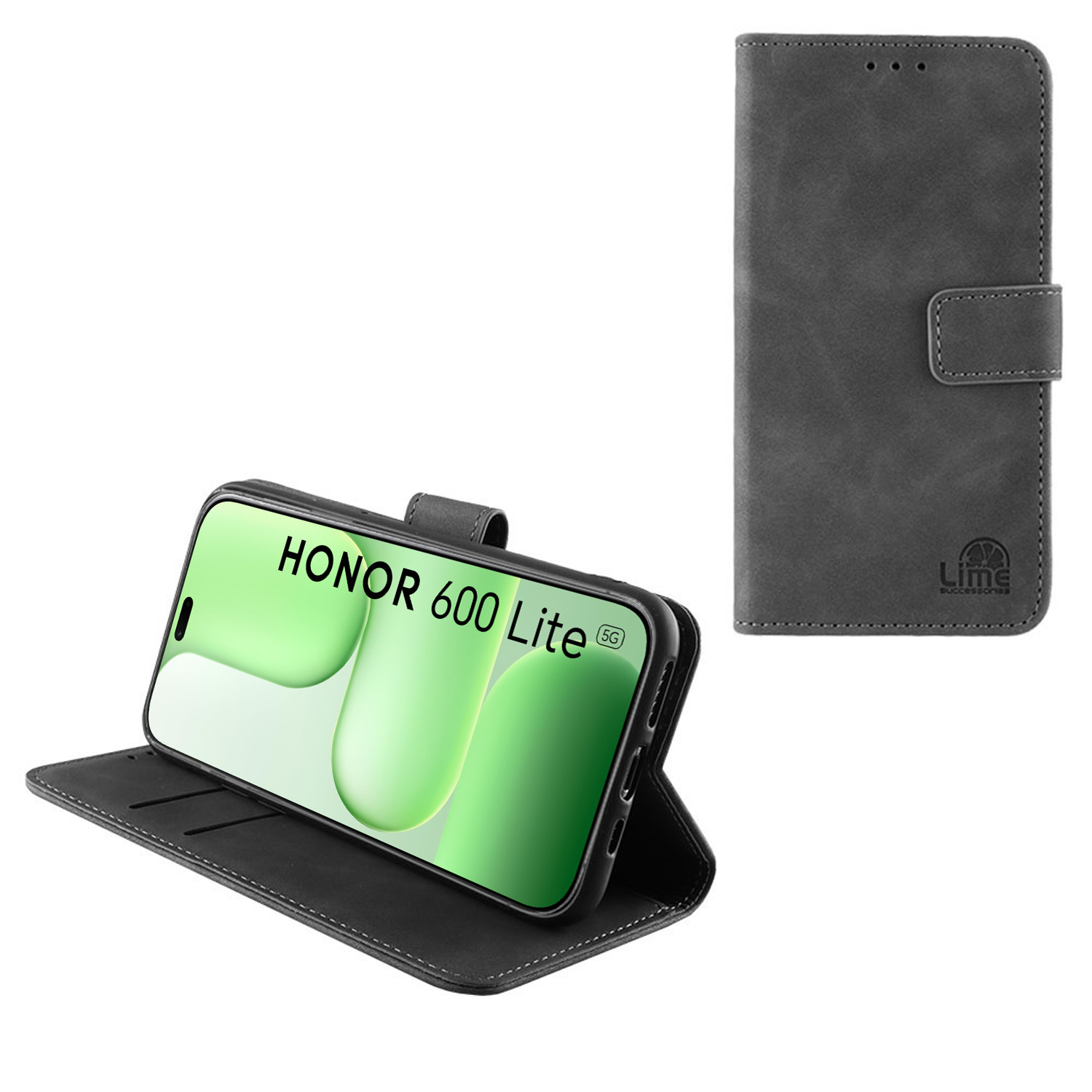 LIME ESSENTIAL ΘΗΚΗ HONOR 600 LITE 5G 6.6in MAGNET BOOK STAND CLIP GREY