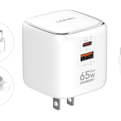 LDNIO φορτιστής τοίχου Q2617 με καλώδιο USB-C, EU/UK/US βύσμα, USB/USB-C, 65W, GaN, λευκός