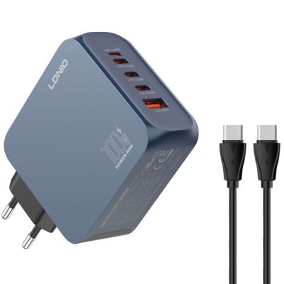 LDNIO φορτιστής τοίχου Q8 με καλώδιο USB-C, USB/Lightning/3x USB-C, GaN, 100W, μπλε