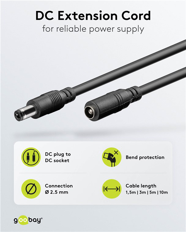 GOOBAY καλώδιο προέκτασης τροφοδοσίας 71401, 5.5x2.5mm, 3m, μαύρο - Image 3