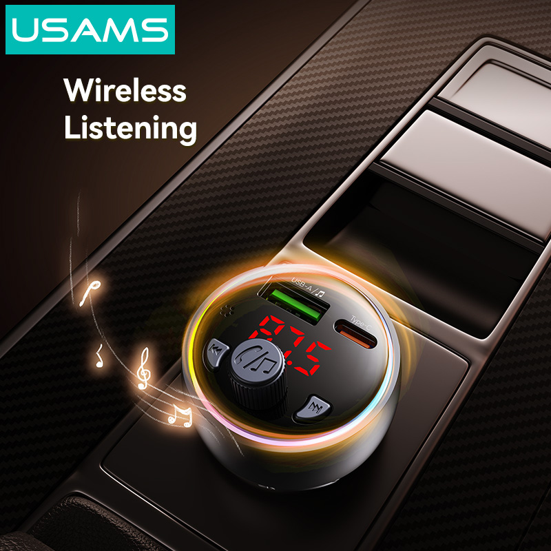 USAMS FM transmitter & φορτιστής CC328, USB/USB-C, 30W, Bluetooth, μαύρο - Image 3