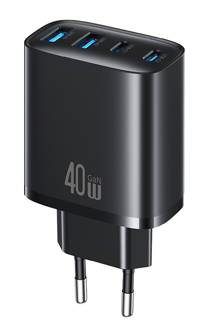 USAMS φορτιστής τοίχου CC330, 2x USB & 2x USB-C, 40W, GaN, μαύρος