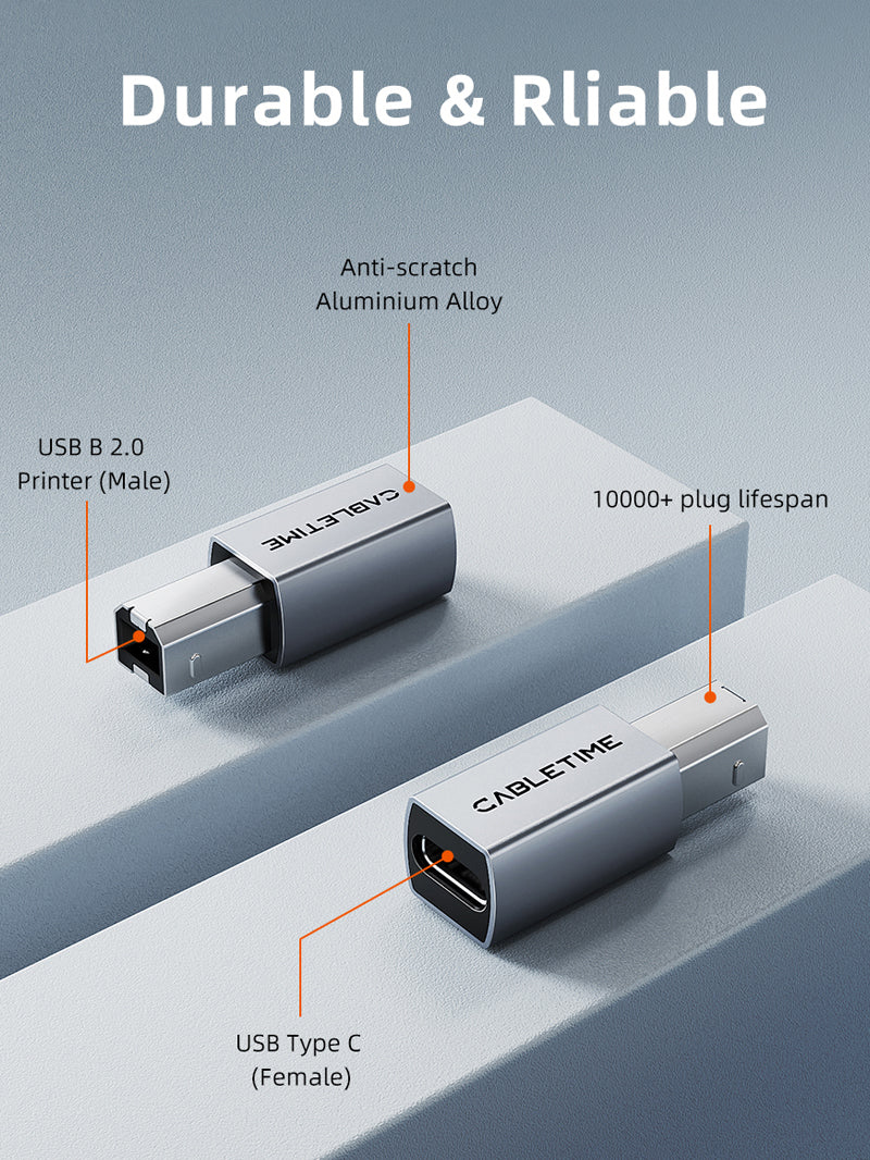 CABLETIME αντάπτορας USB-C σε USB Type B CT-CFBM2-AG, 480Mbps, γκρι - Image 2