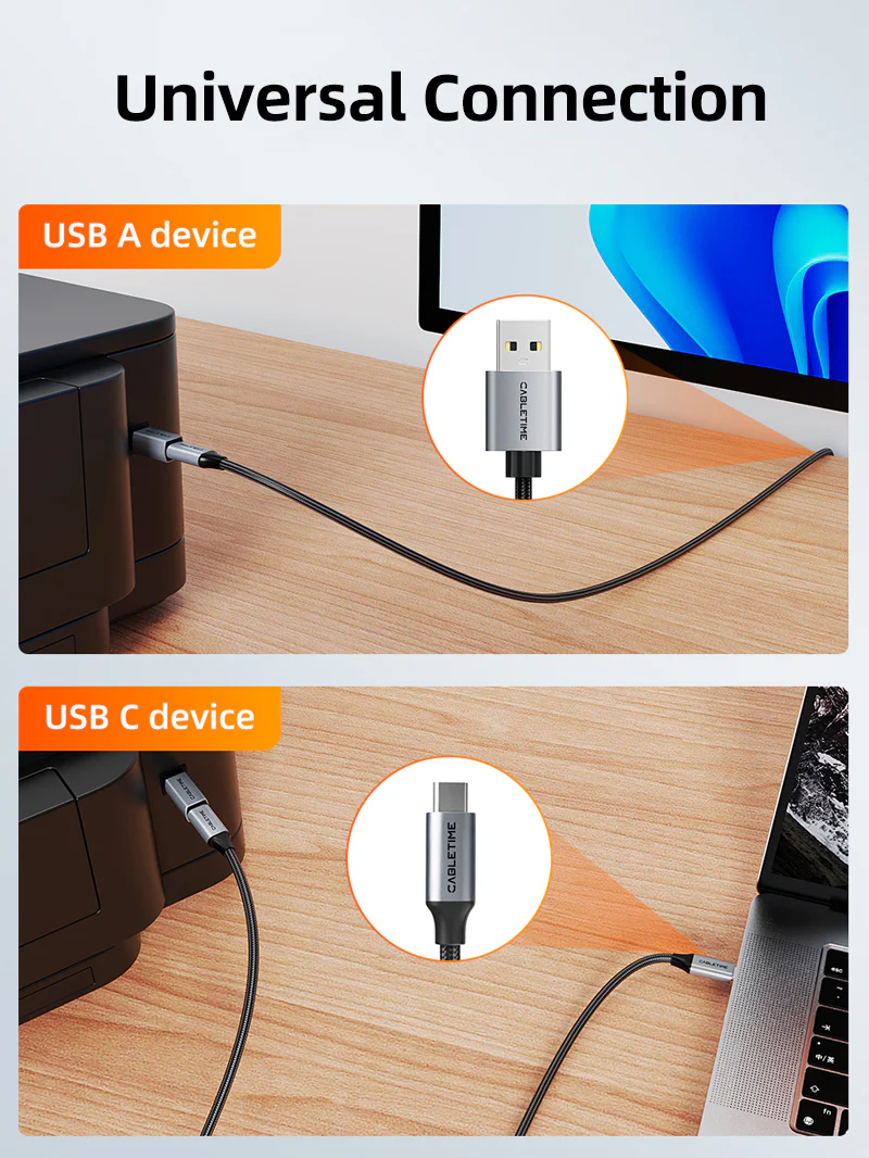 CABLETIME αντάπτορας USB-C σε USB Type B CT-CFBM2-AG, 480Mbps, γκρι - Image 3