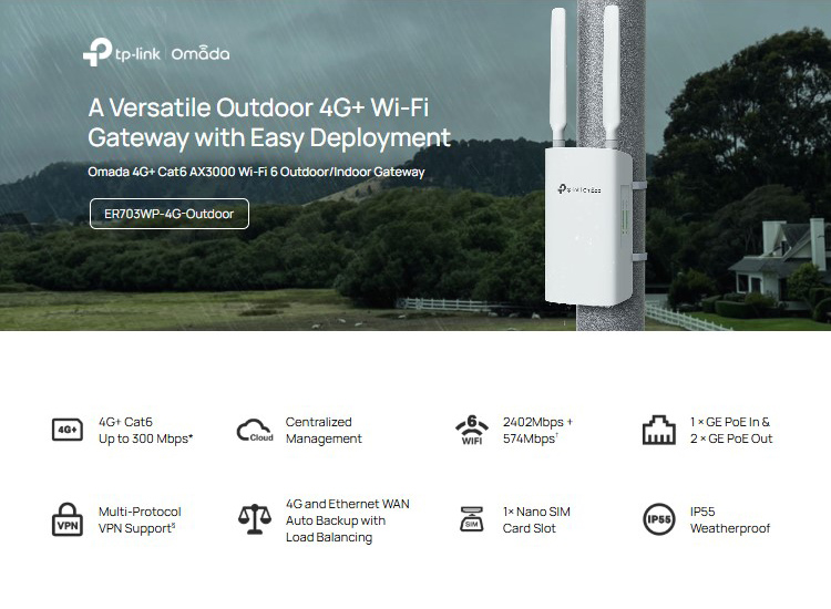 TP-LINK access point ER703WP-4G-Outdoor, WiFi 6, 3000Mbps AX3000, 4G+ Cat6, V1.0 - Image 2