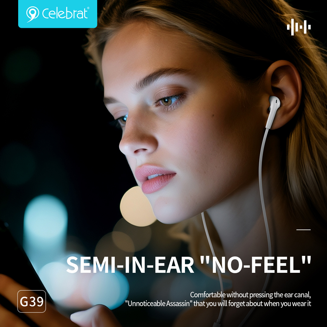 CELEBRAT earphones με μικρόφωνο G39, USB-C σύνδεση, 14mm, 1.2m, μαύρα - Image 2