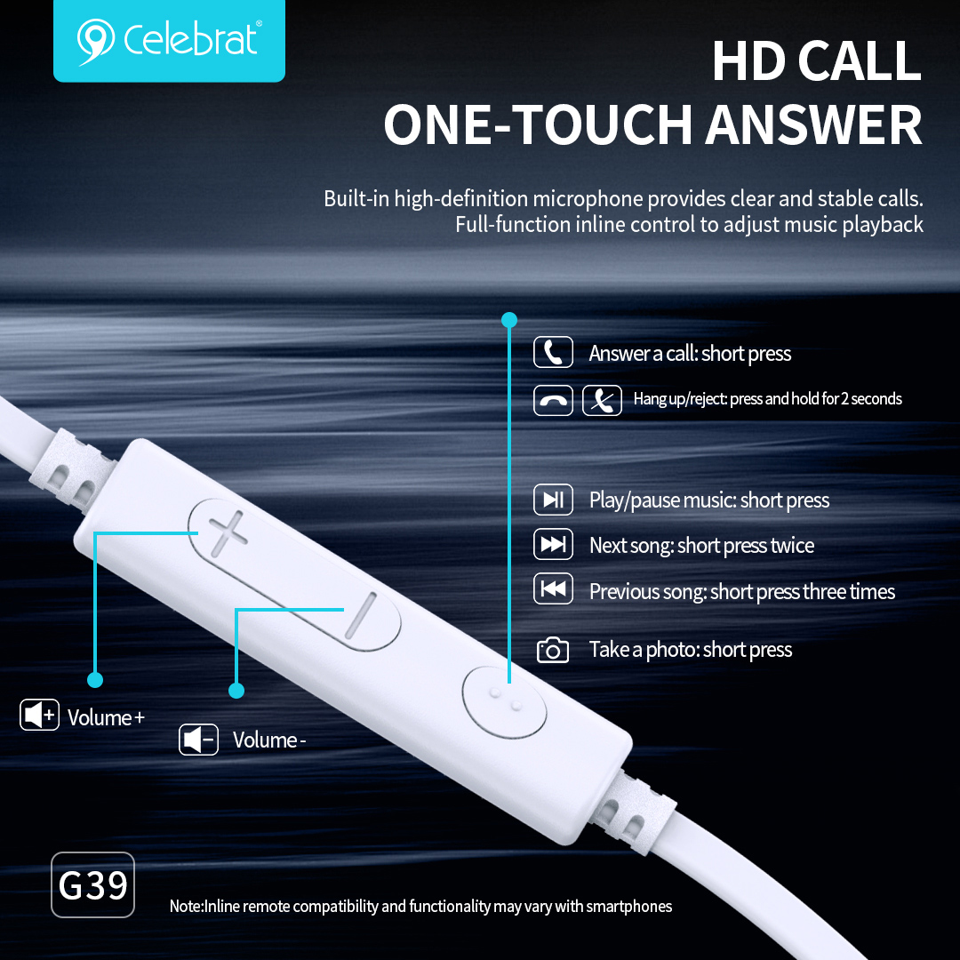 CELEBRAT earphones με μικρόφωνο G39, USB-C σύνδεση, 14mm, 1.2m, μαύρα - Image 3