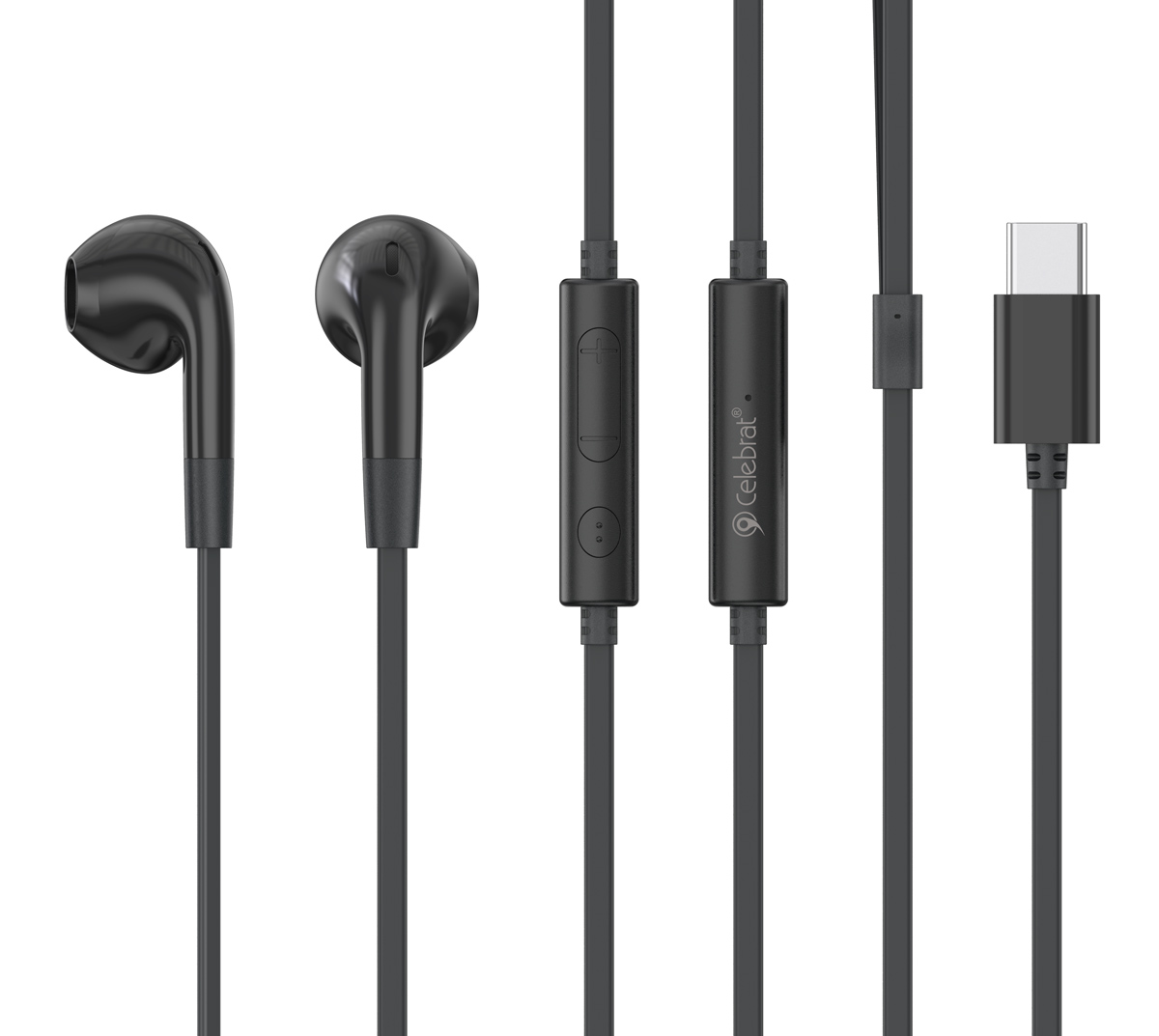 CELEBRAT earphones με μικρόφωνο G39, USB-C σύνδεση, 14mm, 1.2m, μαύρα