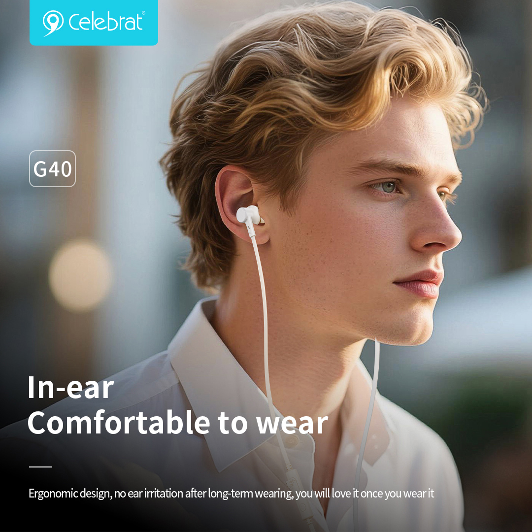 CELEBRAT earphones με μικρόφωνο G40, USB-C σύνδεση, 10mm, 1.2m, μαύρα - Image 2