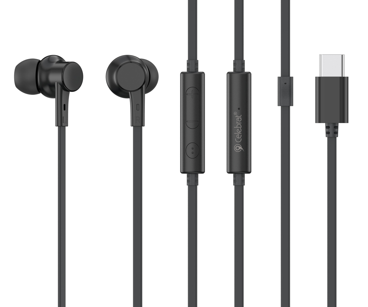 CELEBRAT earphones με μικρόφωνο G40, USB-C σύνδεση, 10mm, 1.2m, μαύρα