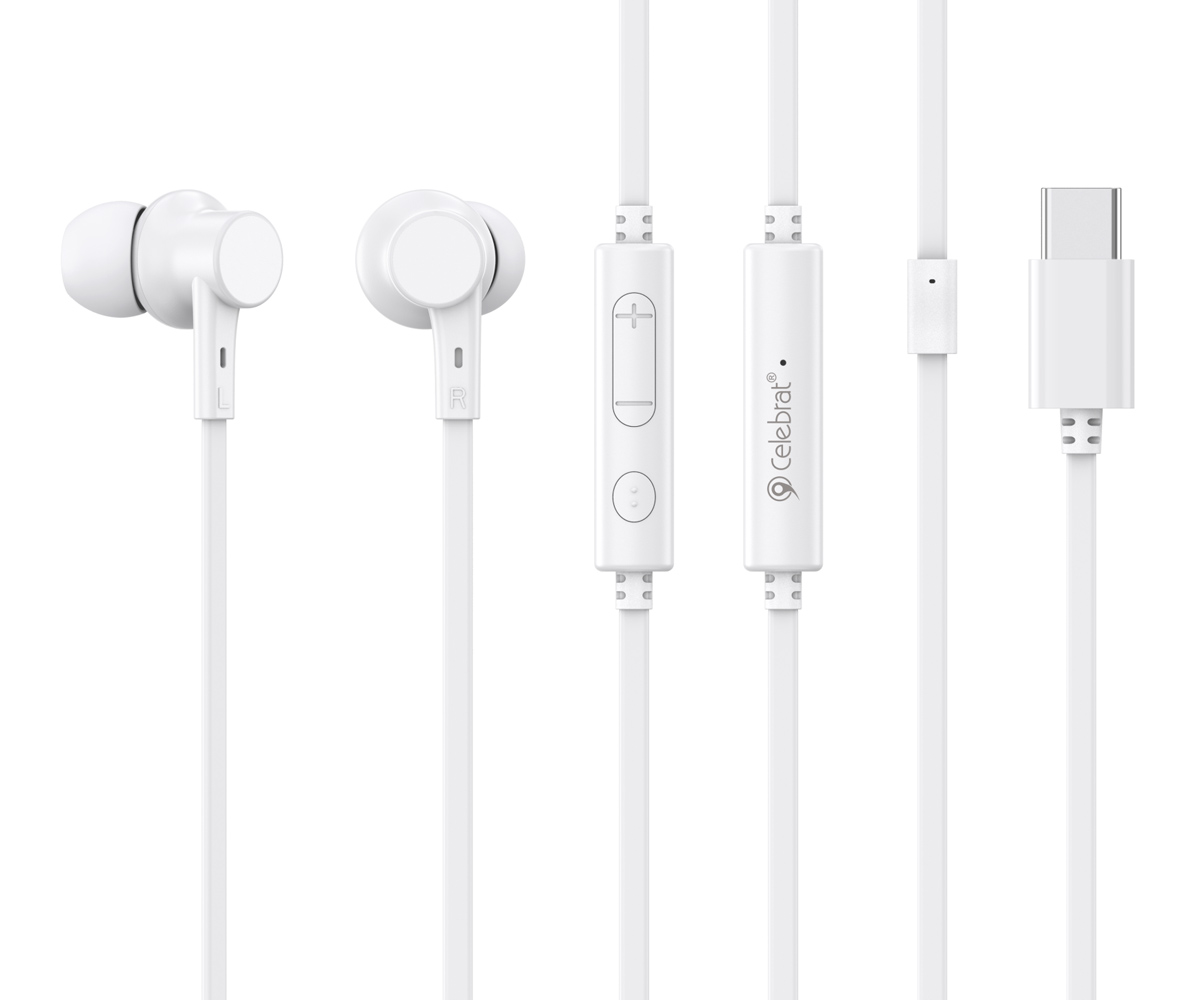 CELEBRAT earphones με μικρόφωνο G40, USB-C σύνδεση, 10mm, 1.2m, λευκά