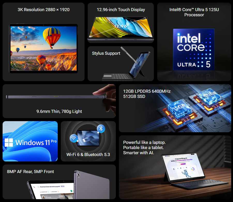 CHUWI tablet Hi10 Max με πληκτρολόγιο/θήκη, 12.96", 12/512GB, Windows 11 Pro, 4820mAh, γκρι - Image 2