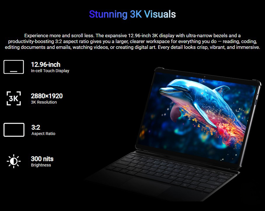 CHUWI tablet Hi10 Max με πληκτρολόγιο/θήκη, 12.96", 12/512GB, Windows 11 Pro, 4820mAh, γκρι - Image 3