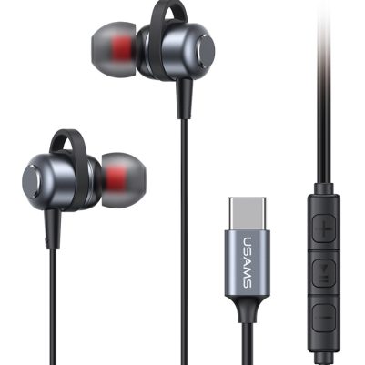 USAMS earphones με μικρόφωνο US-SJ758, USB-C σύνδεση, μεταλλικά, 1.2m, γκρι