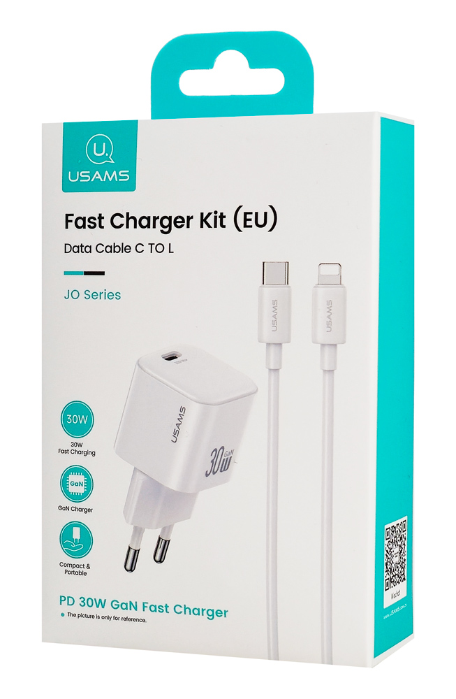 USAMS φορτιστής τοίχου CC262 με καλώδιο Lightning, 30W, GaN, λευκός - Image 2