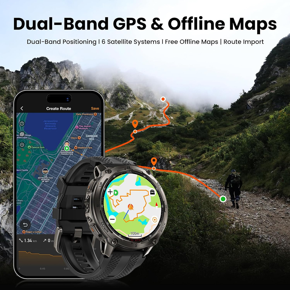 KOSPET smartwatch TANK T4, heart rate, 1.43" AMOLED, GPS, 10 ATM & IP69K, μαύρο - Image 2