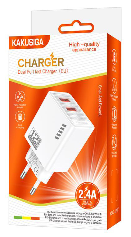 KAKUSIGA φορτιστής τοίχου KSC-1237, 2x USB, 12W, λευκός - Image 3