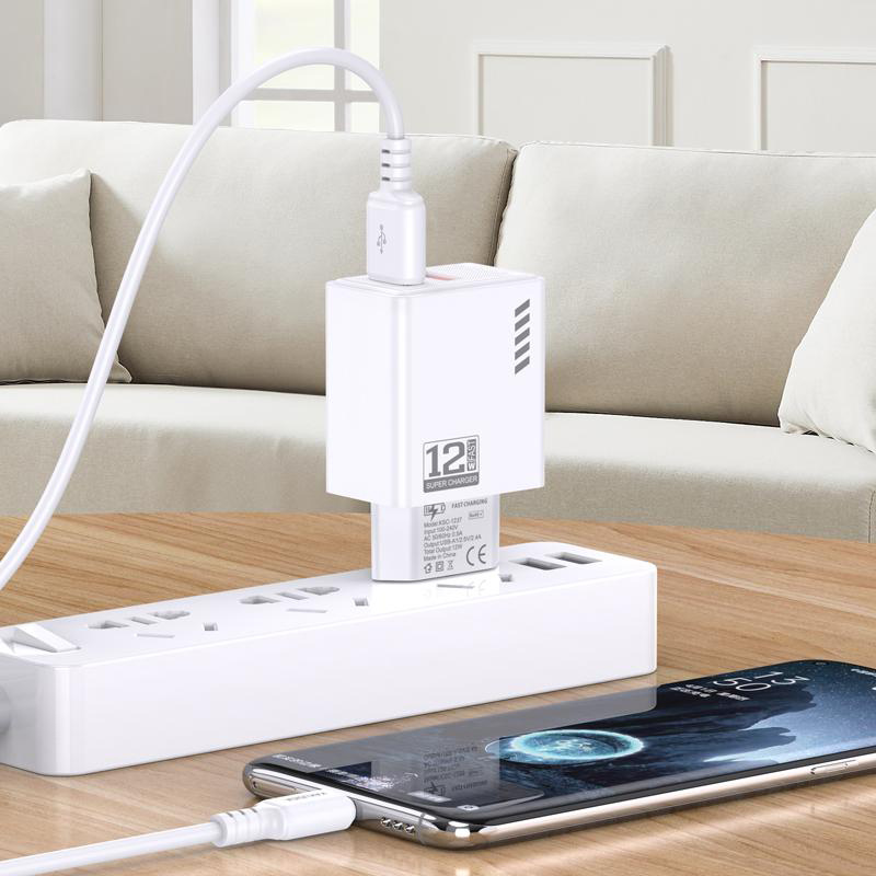 KAKUSIGA φορτιστής τοίχου KSC-1238 με καλώδιο USB-C, 2x USB, 12W, λευκός - Image 2