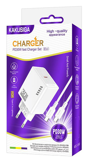 KAKUSIGA φορτιστής τοίχου KSC-1242 με καλώδιο USB-C, USB-C, 30W, λευκός - Image 3