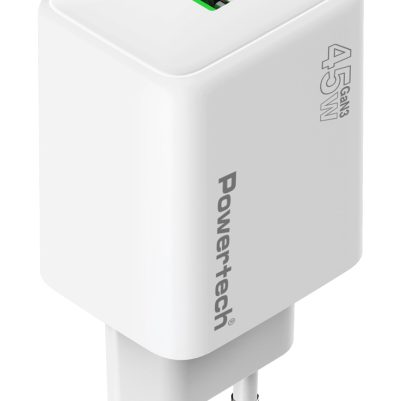 POWERTECH φορτιστής τοίχου PT-1551, USB/USB-C, 45W, GaN, AVS, λευκός