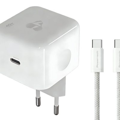 POWERTECH φορτιστής τοίχου PT-1581 με καλώδιο, USB-C, 40 έως 60W, GaN, AVS, λευκός