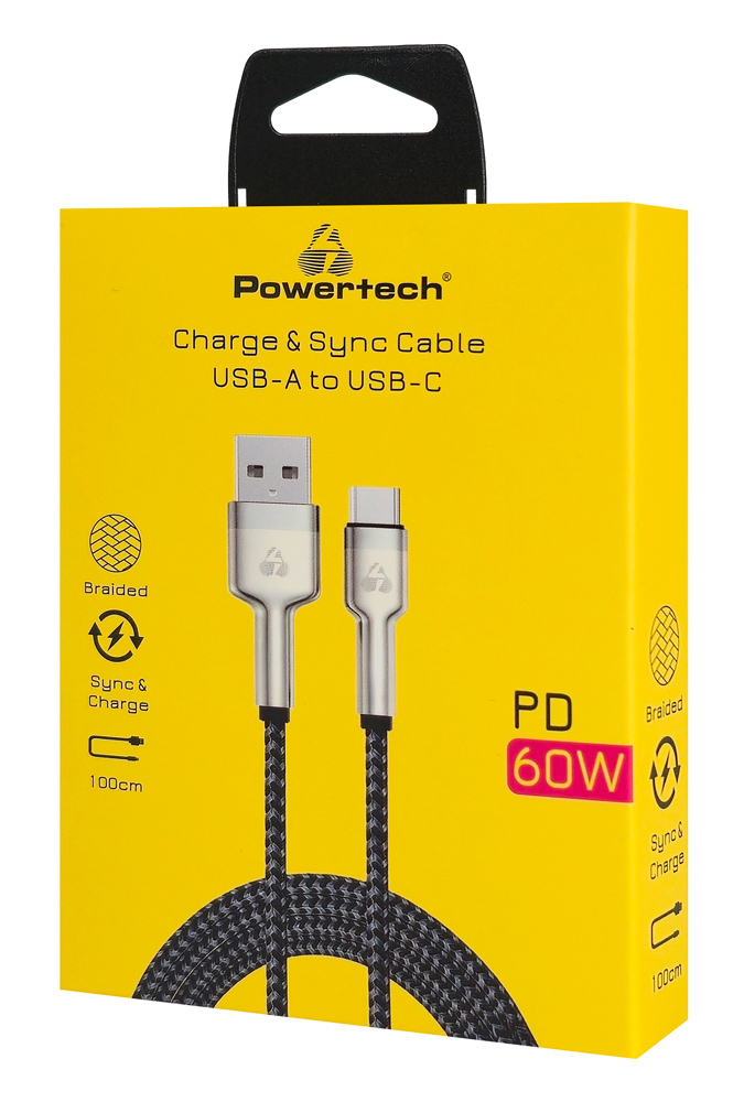 POWERTECH καλώδιο USB-C σε USB PTR-0199, PD 60W, 480Mbps, 1m, μαύρο/γκρι - Image 2