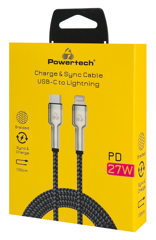 POWERTECH καλώδιο Lightning σε USB-C PTR-0200, PD 27W, 480Mbps, 1m, μαύρο/γκρι - Image 2