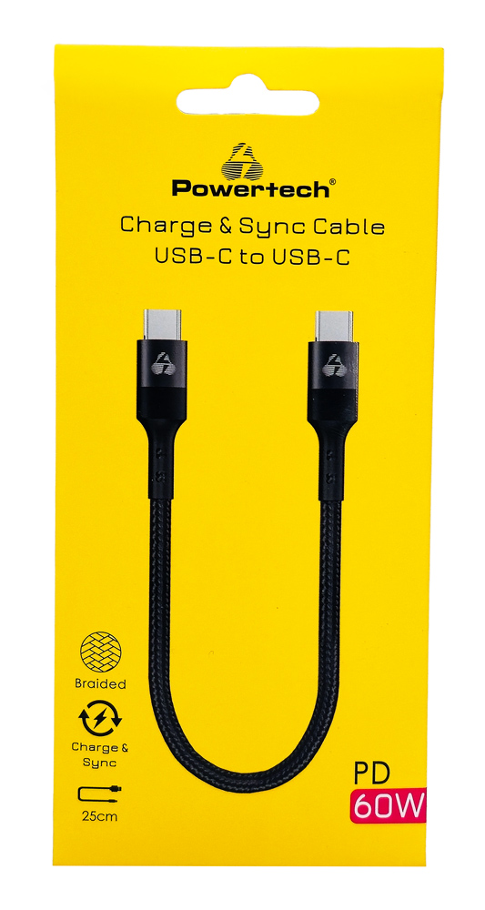 POWERTECH καλώδιο USB-C PTR-0204, PD 60W, 480Mbps, 25cm, μαύρο - Image 2