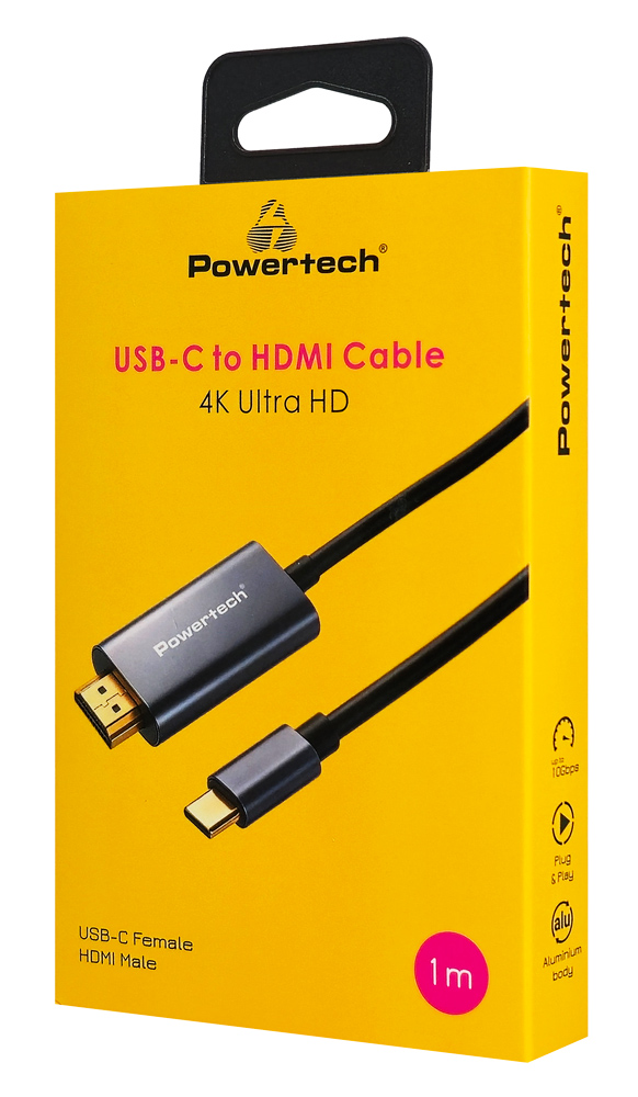POWERTECH καλώδιο USB-C σε HDMI PTR-0209, 4K/30Hz, 10 Gbps, 1m, μαύρο - Image 2