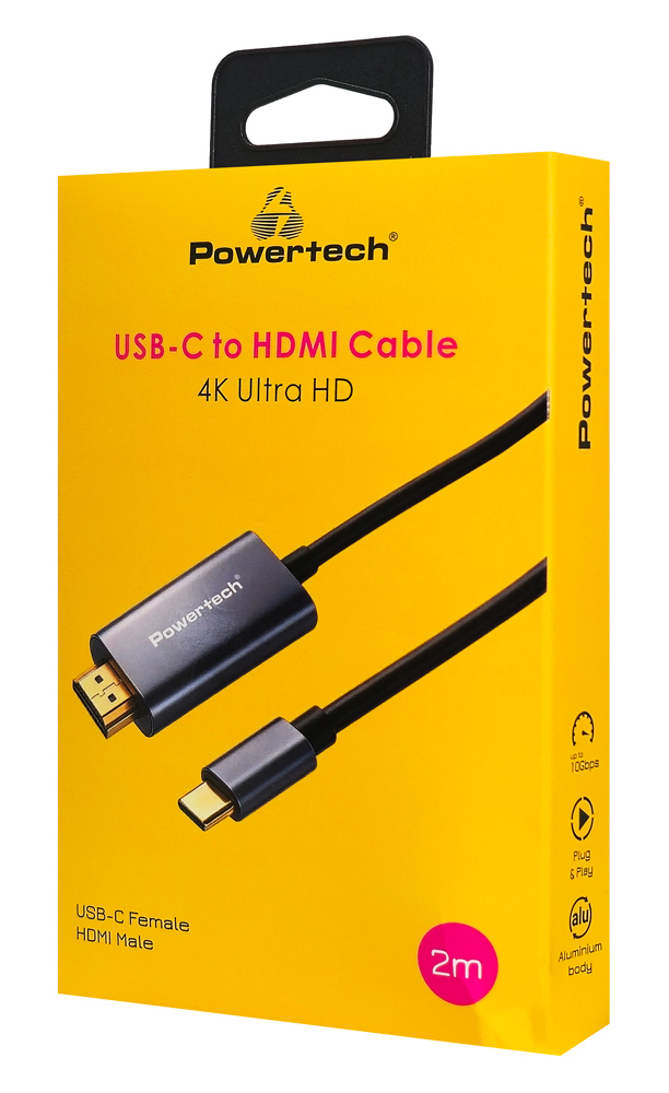 POWERTECH καλώδιο USB-C σε HDMI PTR-0210, 4K/30Hz, 10 Gbps, 2m, μαύρο - Image 2